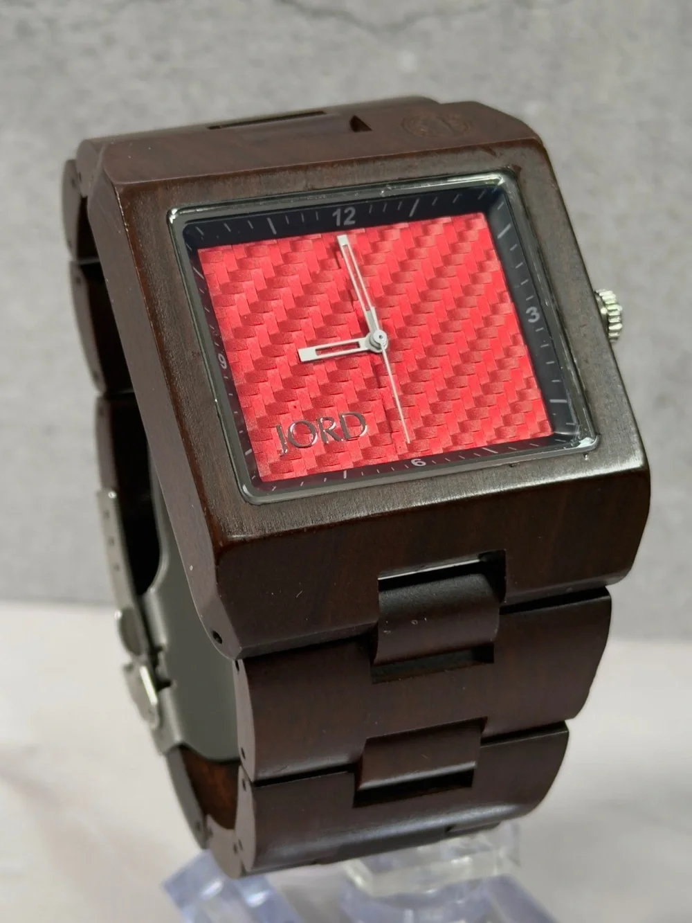 JORD Wood Watch Red Carbon Fiber Dial Wooden Bracelet Quartz Mens Watch